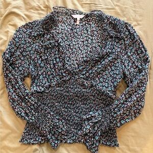 Rebecca Taylor Floral Smocked Silk Blend Blouse – Size M